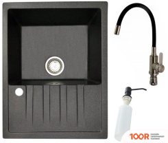 Кухонная мойка БелЭворс VEGA R + СМЕСИТЕЛЬ W74004-2 + ДОЗАТОР L405F (ЧЕРНЫЙ) (141068)