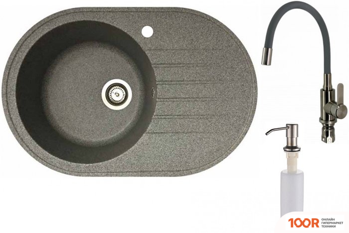 Кухонная мойка БелЭворс RONDO L + СМЕСИТЕЛЬ W74004-9 + ДОЗАТОР L405-1 (СЕРЫЙ/САТИН) (140919)