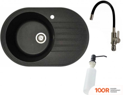 Кухонная мойка БелЭворс RONDO L + СМЕСИТЕЛЬ W74004-2 + ДОЗАТОР L405F (ЧЕРНЫЙ) (140917)