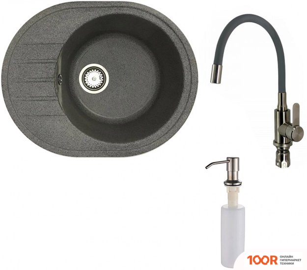 Кухонная мойка БелЭворс NEW LUX R + СМЕСИТЕЛЬ W74004-9 + ДОЗАТОР L405-1 (СЕРЫЙ/САТИН) (140859)