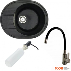 Кухонная мойка БелЭворс NEW LUX R + СМЕСИТЕЛЬ W74004-2 + ДОЗАТОР L405F (ЧЕРНЫЙ) (140858)