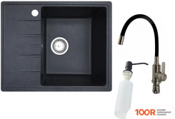 Кухонная мойка БелЭворс MILA R + СМЕСИТЕЛЬ W74004-2 + ДОЗАТОР L405F (ЧЕРНЫЙ) (140799)