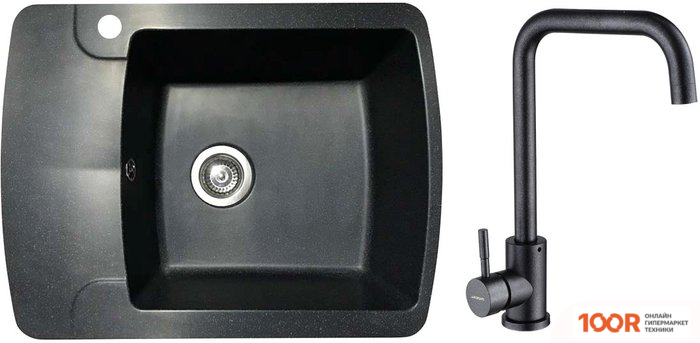Кухонная мойка БелЭворс FLEXI R + СМЕСИТЕЛЬ W4998-4-25 (ОНИКС ЧЕРНЫЙ) (140662)