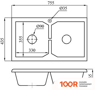 Кухонная мойка БелЭворс BRAVO DUO (ЧЕРНЫЙ, БЕЗ СИФОНА) (140541)
