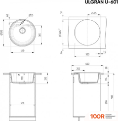 Кухонная мойка Ulgran U-601 (308 ЧЕРНЫЙ) (139171)