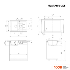 Кухонная мойка Ulgran U-205 (УЛЬТРА-ЧЕРНЫЙ) (139102)