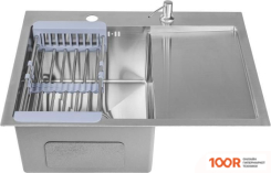 Кухонная мойка Saniteco 6550-L (С СИФОНОМ, ДОЗАТОРОМ И КОЛАНДЕРОМ) (137641)