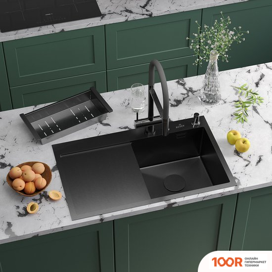 Кухонная мойка Roxen VESPA 560230-70RB PVD ГРАФИТ (С КОЛАНДЕРОМ И ДОЗАТОРОМ) (137602)
