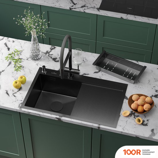 Кухонная мойка Roxen VESPA 560230-70LB PVD ГРАФИТ (С КОЛАНДЕРОМ И ДОЗАТОРОМ) (137600)