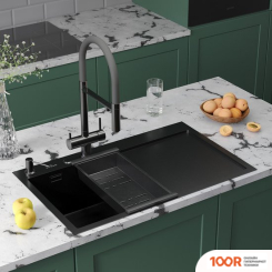 Кухонная мойка Roxen VESPA 560230-70LB PVD ГРАФИТ (С КОЛАНДЕРОМ И ДОЗАТОРОМ) (137600)