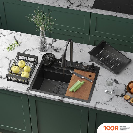 Кухонная мойка Roxen STAGE PLUS 560250-60-BS МНОГОФУНКЦИОНАЛЬНАЯ 8 В 1 (60*48/ТЕКСТУРНЫЙ ГРАФИТ) (137586)