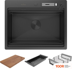 Кухонная мойка Roxen STAGE 560250-60B PVD ГРАФИТ (C ДЕРЖАТЕЛЕМ ДЛЯ НОЖЕЙ, ДВУМЯ КОЛАНДЕРАМИ, РАЗДЕЛОЧНОЙ ДОСКОЙ И ДОЗАТОРОМ) (137584)