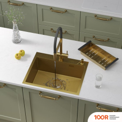 Кухонная мойка Roxen SNAKE 560220-60-GS PVD GOLD ЗОЛОТАЯ/ТЕКСТУРНАЯ (С КОЛАНДЕРОМ И ДОЗАТОРОМ) (137581)