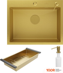 Кухонная мойка Roxen SNAKE 560220-60-GS PVD GOLD ЗОЛОТАЯ/ТЕКСТУРНАЯ (С КОЛАНДЕРОМ И ДОЗАТОРОМ) (137581)