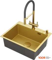 Кухонная мойка Roxen SNAKE 560220-60-GS PVD GOLD ЗОЛОТАЯ/ТЕКСТУРНАЯ (С КОЛАНДЕРОМ И ДОЗАТОРОМ) (137581)