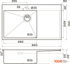 Кухонная мойка Omoikiri AKISAME 86 SIDE IN-R 4997042 (НЕРЖАВЕЮЩАЯ СТАЛЬ) (136205)