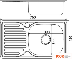 Кухонная мойка Mixline 535614 (ЛЕВАЯ, ПОЛИРОВАННАЯ, 0.8 ММ) (135738)
