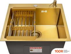 Кухонная мойка ARFEKA ECO AR МОЙКА 500*500, КОЛАНДЕР, ДОЗАТОР GOLD (130221)