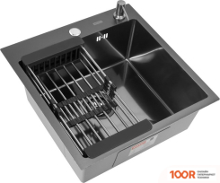 Кухонная мойка ARFEKA ECO AR МОЙКА 500*500, КОЛАНДЕР, ДОЗАТОР BLACK DECOR (130220)