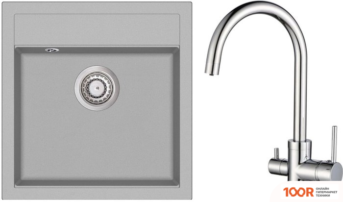 Кухонная мойка Aquasanita TESA SQT100W + SABIADUO 2963 (СЕРЕБРИСТЫЙ 220/ХРОМ 001) (129943)