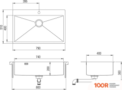 Кухонная мойка Aquasanita AIR 100 M + CМЕСИТЕЛЬ AQUASANITA 5553-T GRAPHITE (129659)
