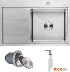 Кухонная мойка AKS ПРЯМОУГОЛЬНАЯ 78X51 ПРАВАЯ (САТИНОВЫЙ НИКЕЛЬ) (129396)