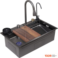 Кухонная мойка AKS Н/СТАЛЬ, ПРЯМОУГОЛЬНАЯ ОДНОЧАШЕВАЯ, СО СМЕСИТЕЛЕМ, 680*450ММ, ГРАФИТ, ВРЕЗН НА/ВРОВЕНЬ СТОЛЕШНИЦЕ, (3,2ММ) (129365)