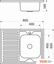 Кухонная мойка AKS Н/СТАЛЬ, ПРЯМОУГОЛЬНАЯ ОДНОЧАШЕВАЯ, 800*600ММ, ПОЛИР ХРОМ, СПРАВА, НАКЛАДНАЯ, (0,6ММ) (129364)