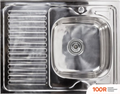 Кухонная мойка AKS Н/СТАЛЬ, ПРЯМОУГОЛЬНАЯ ОДНОЧАШЕВАЯ, 800*600ММ, ПОЛИР ХРОМ, СПРАВА, НАКЛАДНАЯ, (0,6ММ) (129364)