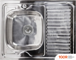 Кухонная мойка AKS Н/СТАЛЬ, ПРЯМОУГОЛЬНАЯ ОДНОЧАШЕВАЯ, 800*600ММ, ПОЛИР ХРОМ, СЛЕВА, НАКЛАДНАЯ, (0,6ММ) (129363)