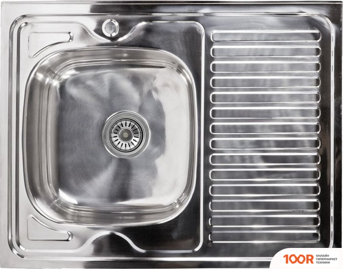 Кухонная мойка AKS Н/СТАЛЬ, ПРЯМОУГОЛЬНАЯ ОДНОЧАШЕВАЯ, 800*600ММ, ПОЛИР ХРОМ, СЛЕВА, НАКЛАДНАЯ, (0,6ММ) (129363)