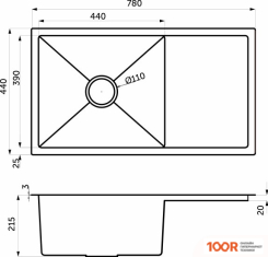 Кухонная мойка AKS Н/СТАЛЬ, ПРЯМОУГОЛЬНАЯ ОДНОЧАШЕВАЯ, 780*440ММ, САТИН, PVD ПОКРЫТИЕ, СЛЕВА, С КРЫЛОМ, УНИВЕРСАЛЬНАЯ, (3,2ММ) (129361)
