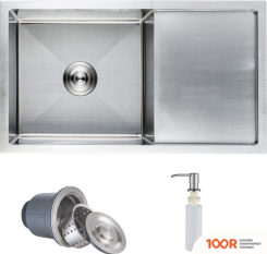 Кухонная мойка AKS Н/СТАЛЬ, ПРЯМОУГОЛЬНАЯ ОДНОЧАШЕВАЯ, 780*440ММ, САТИН, PVD ПОКРЫТИЕ, СЛЕВА, С КРЫЛОМ, УНИВЕРСАЛЬНАЯ, (3,2ММ) (129361)