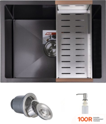 Кухонная мойка AKS Н/СТАЛЬ, ПРЯМОУГОЛЬНАЯ ОДНОЧАШЕВАЯ, 570*460ММ, ЧЕРНЫЙ, УНИВЕРСАЛЬНАЯ, (3,2ММ) (129358)