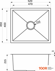 Кухонная мойка AKS Н/СТАЛЬ, ПРЯМОУГОЛЬНАЯ ОДНОЧАШЕВАЯ, 520*450ММ, САТИН, PVD ПОКРЫТИЕ, УНИВЕРСАЛЬНАЯ, (3,2ММ) (129355)