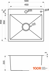 Кухонная мойка AKS Н/СТАЛЬ, ПРЯМОУГОЛЬНАЯ ОДНОЧАШЕВАЯ, 500*450ММ, САТИН, ВРЕЗН НА/ВРОВЕНЬ СТОЛЕШНИЦЕ, (3,2ММ) (129354)