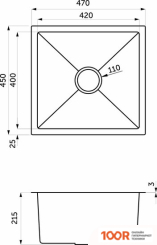 Кухонная мойка AKS Н/СТАЛЬ, ПРЯМОУГОЛЬНАЯ ОДНОЧАШЕВАЯ, 470*450ММ, САТИН, УНИВЕРСАЛЬНАЯ, (3,2ММ) (129353)