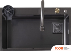 Кухонная мойка AKS Н/СТАЛЬ, ПРЯМОУГОЛЬНАЯ ОДНОЧАШЕВАЯ СО СМЕСИТЕЛЕМ, 750*460ММ, ГРАФИТ, ВРЕЗНАЯ НА/ВРОВЕНЬ СТОЛЕШНИЦЕ, (3,2ММ) (129352)