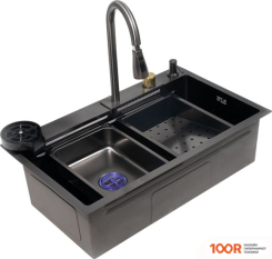 Кухонная мойка AKS Н/СТАЛЬ, ПРЯМОУГОЛЬНАЯ ОДНОЧАШЕВАЯ СО СМЕСИТЕЛЕМ, 750*450ММ, ГРАФИТ, PVD ПОКРЫТИЕ, ВРЕЗН НА/ВРОВЕНЬ СТОЛЕШНИЦЕ, (3,2ММ) (129351)