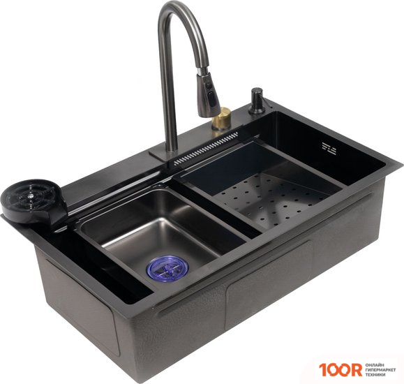 Кухонная мойка AKS Н/СТАЛЬ, ПРЯМОУГОЛЬНАЯ ОДНОЧАШЕВАЯ СО СМЕСИТЕЛЕМ, 750*450ММ, ГРАФИТ, PVD ПОКРЫТИЕ, ВРЕЗН НА/ВРОВЕНЬ СТОЛЕШНИЦЕ, (3,2ММ) (129351)