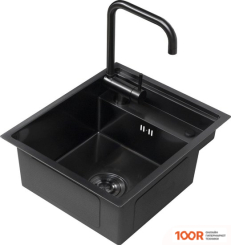 Кухонная мойка AKS Н/СТАЛЬ, ПРЯМОУГОЛЬНАЯ ОДНОЧАШЕВАЯ СО СМЕСИТЕЛЕМ, 400*500ММ, ГРАФИТ, УНИВЕРСАЛЬНАЯ, (3,2ММ) (129350)