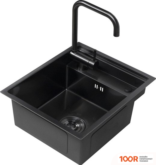 Кухонная мойка AKS Н/СТАЛЬ, ПРЯМОУГОЛЬНАЯ ОДНОЧАШЕВАЯ СО СМЕСИТЕЛЕМ, 400*500ММ, ГРАФИТ, УНИВЕРСАЛЬНАЯ, (3,2ММ) (129350)