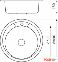 Кухонная мойка AKS Н/СТАЛЬ, КРУГЛАЯ ОДНОЧАШЕВАЯ, D495ММ, МАТОВЫЙ ХРОМ, ВРЕЗН НА СТОЛЕШНИЦУ, (0,8ММ) (129346)