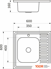 Кухонная мойка AKS Н/СТАЛЬ, КВАДРАТНАЯ ОДНОЧАШЕВАЯ, 600*600ММ, ПОЛИР ХРОМ, СПРАВА, НАКЛАДНАЯ, (0,4ММ) (129345)