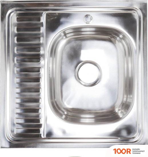 Кухонная мойка AKS Н/СТАЛЬ, КВАДРАТНАЯ ОДНОЧАШЕВАЯ, 600*600ММ, ПОЛИР ХРОМ, СПРАВА, НАКЛАДНАЯ, (0,4ММ) (129345)