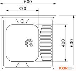 Кухонная мойка AKS Н/СТАЛЬ, КВАДРАТНАЯ ОДНОЧАШЕВАЯ, 600*600ММ, ПОЛИР ХРОМ, СЛЕВА, НАКЛАДНАЯ, (0,4ММ) (129344)