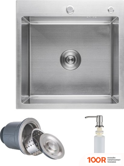 Кухонная мойка AKS Н/СТАЛЬ, КВАДРАТНАЯ ОДНОЧАШЕВАЯ, 500*500ММ, САТИН, PVD ПОКРЫТИЕ, ВРЕЗН НА/ВРОВЕНЬ СТОЛЕШНИЦЕ, (3,2ММ) (129343)