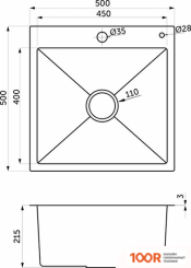 Кухонная мойка AKS Н/СТАЛЬ, КВАДРАТНАЯ ОДНОЧАШЕВАЯ, 500*500ММ, САТИН, PVD ПОКРЫТИЕ, ВРЕЗН НА/ВРОВЕНЬ СТОЛЕШНИЦЕ, (3,2ММ) (129343)