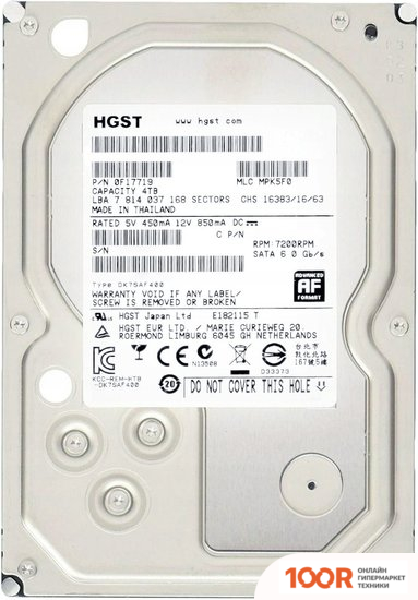Жесткий диск HGST ULTRASTAR 7K4000 4TB HUS724040ALE641 (67414)