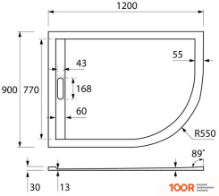 Душевой поддон Cezares TRAY-AS-RH-120/90-550-30-W-L (61504)